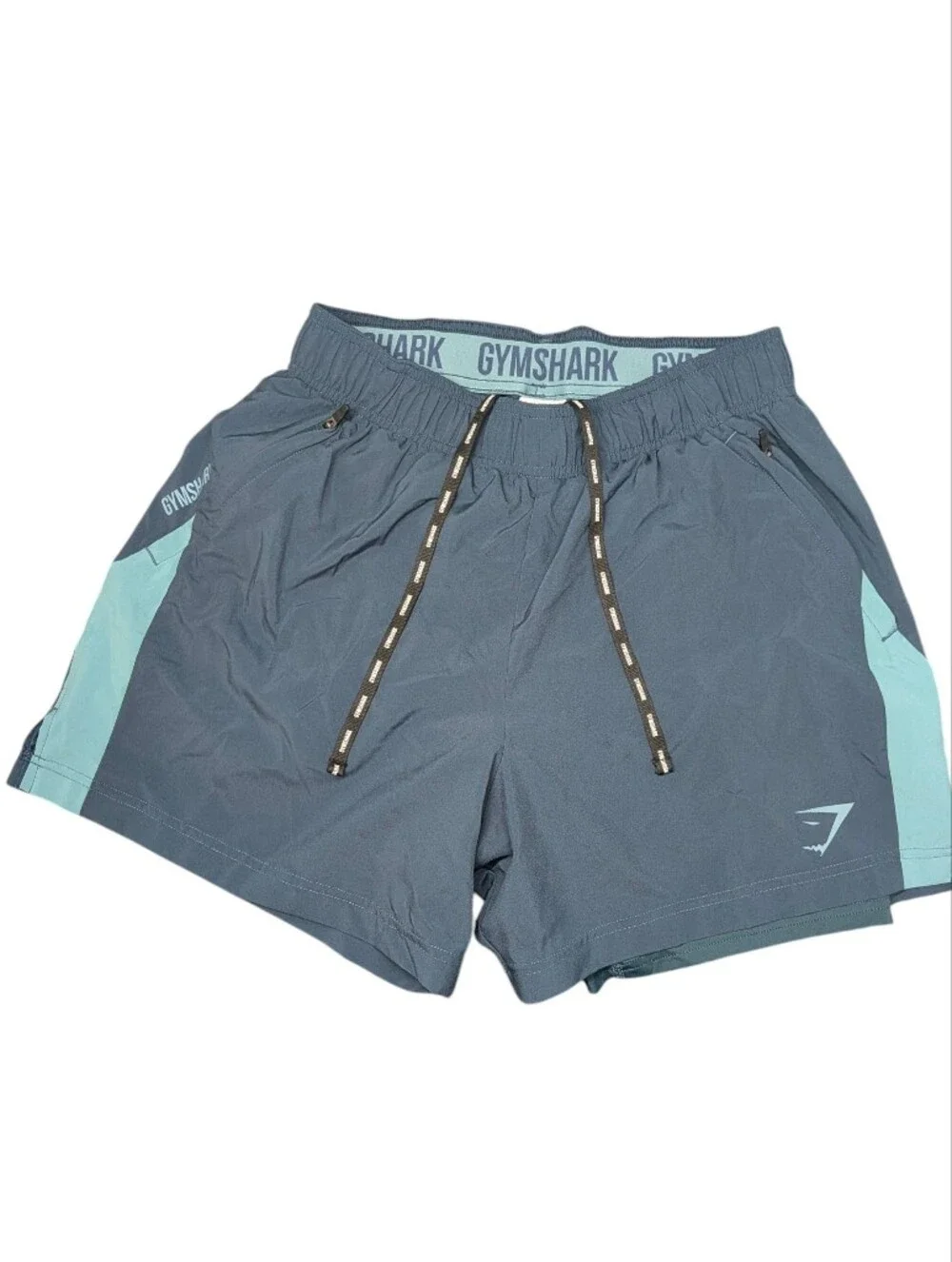 3 Slate Blue Teal Bl. Training Shorts Zip Pockets Size Medium